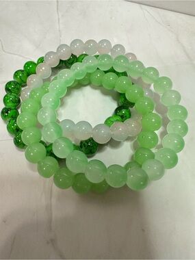 Shades of Green Beaded Stretch Bracelet Set of 4